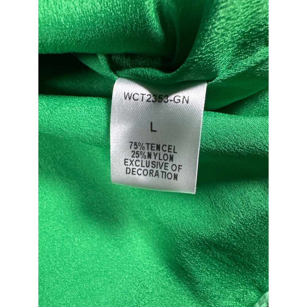 THML Green Seersucker Floral Embroidered Puff Sleeve Blouse Top Womens Large - Picture 7 of 7